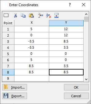 Enter coordinates dialog